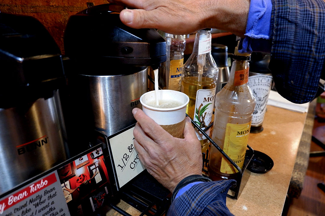“I come for the people first and the rice milk second. And atmosphere is in there somewhere,” Rangel said. Ironically, Rangel poured half and half into his drip coffee because they ran out of rice milk. He said that he would rather have half and half than rice milk but that the half and half is too fattening.